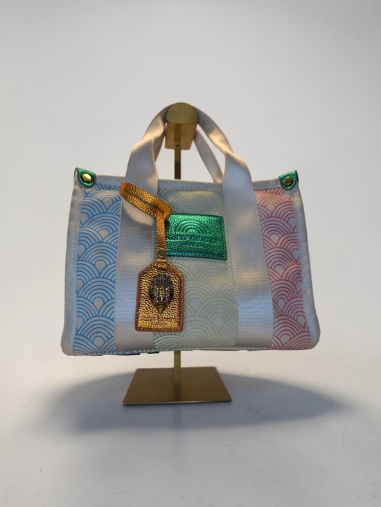 Kurt Geiger Handbags - Multicolor Wave-Pattern White Tote with Gold Accent